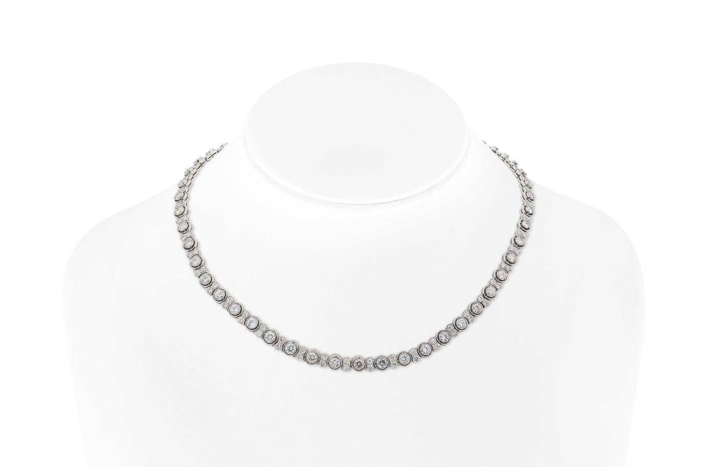 18.00 Carat Bezel Set Round Cut Diamond Riviera Necklace