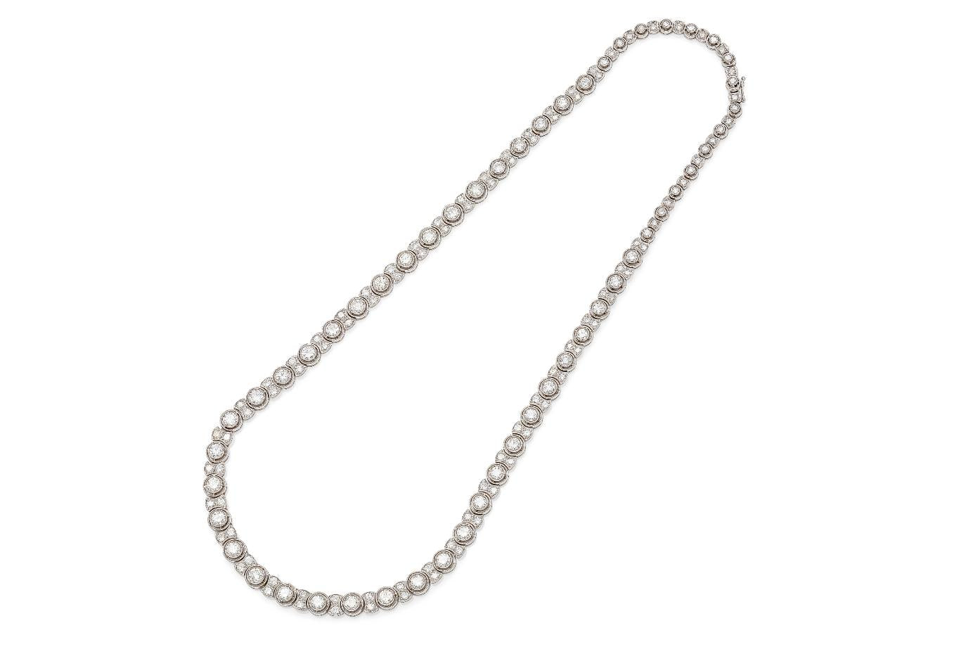 18.00 Carat Bezel Set Round Cut Diamond Riviera Necklace