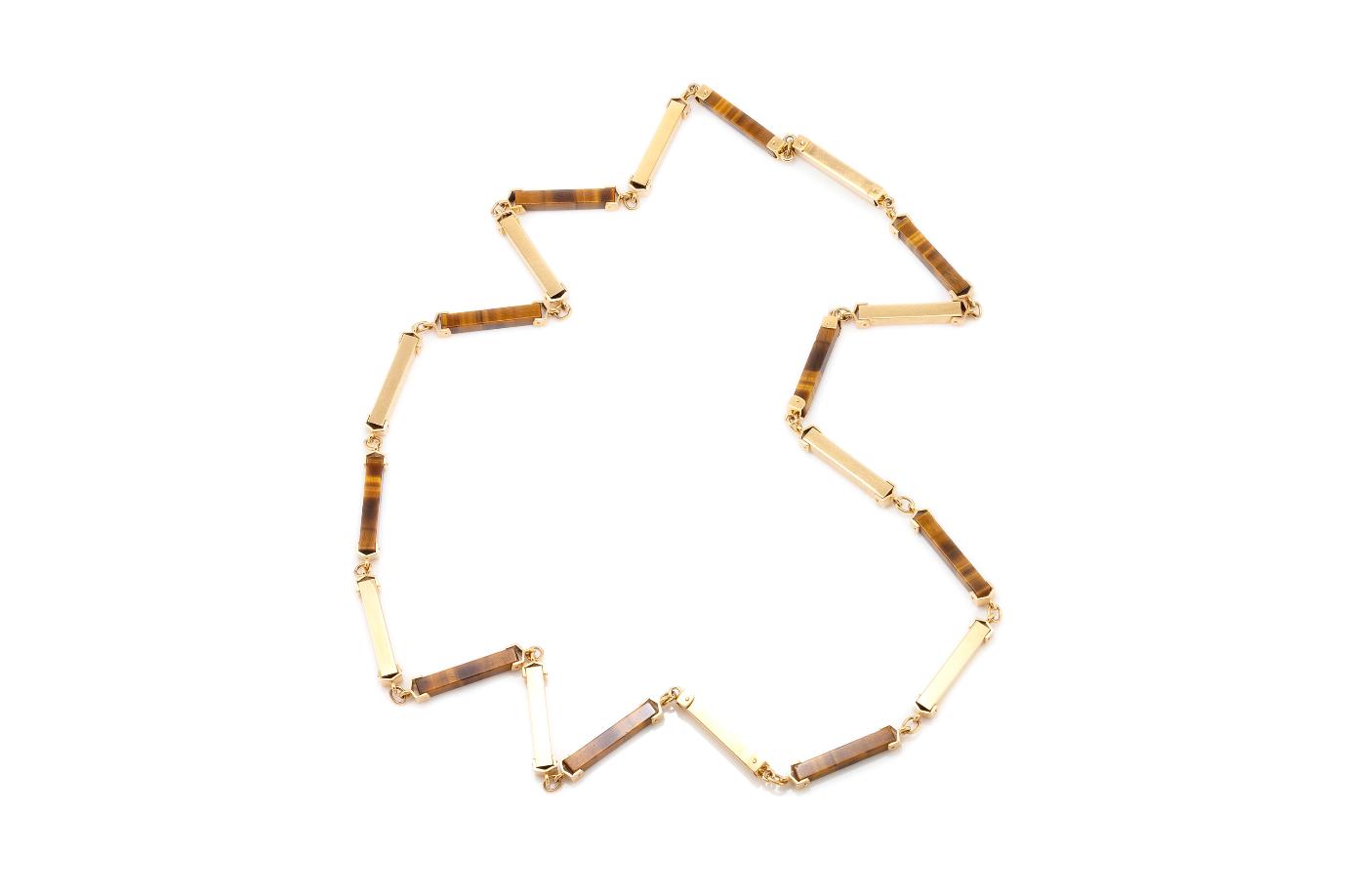 Vintage 1970s Gold and Tiger Eye Links Necklace