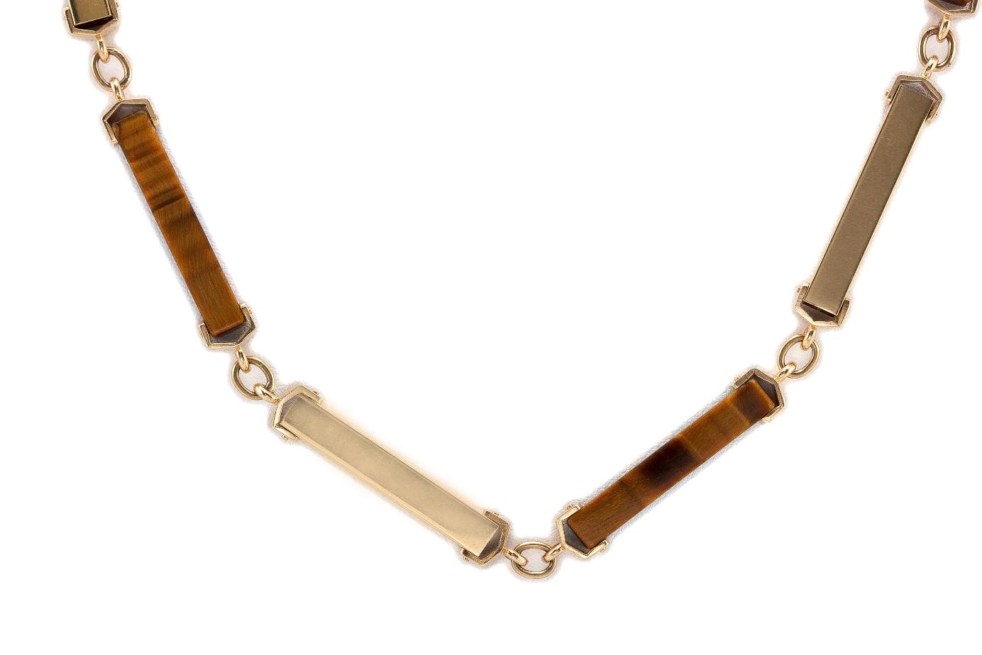 Vintage 1970s Gold and Tiger Eye Links Necklace
