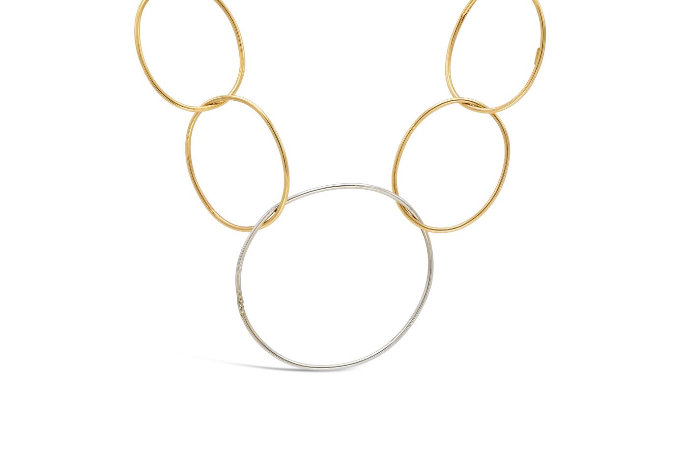 Vintage 1980s Two Tone Large Circle Links Necklace