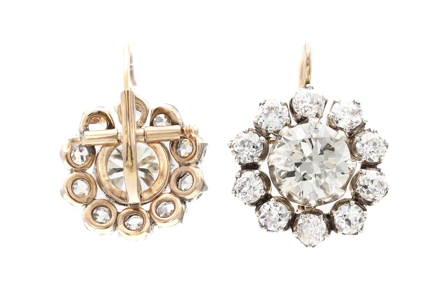 11.33 Carat Old European Cut Diamond Cluster Drop Earrings