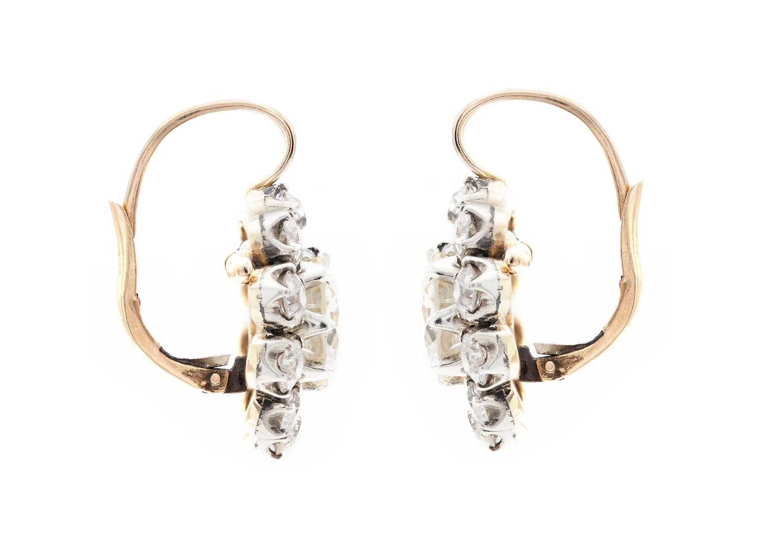 11.33 Carat Old European Cut Diamond Cluster Drop Earrings