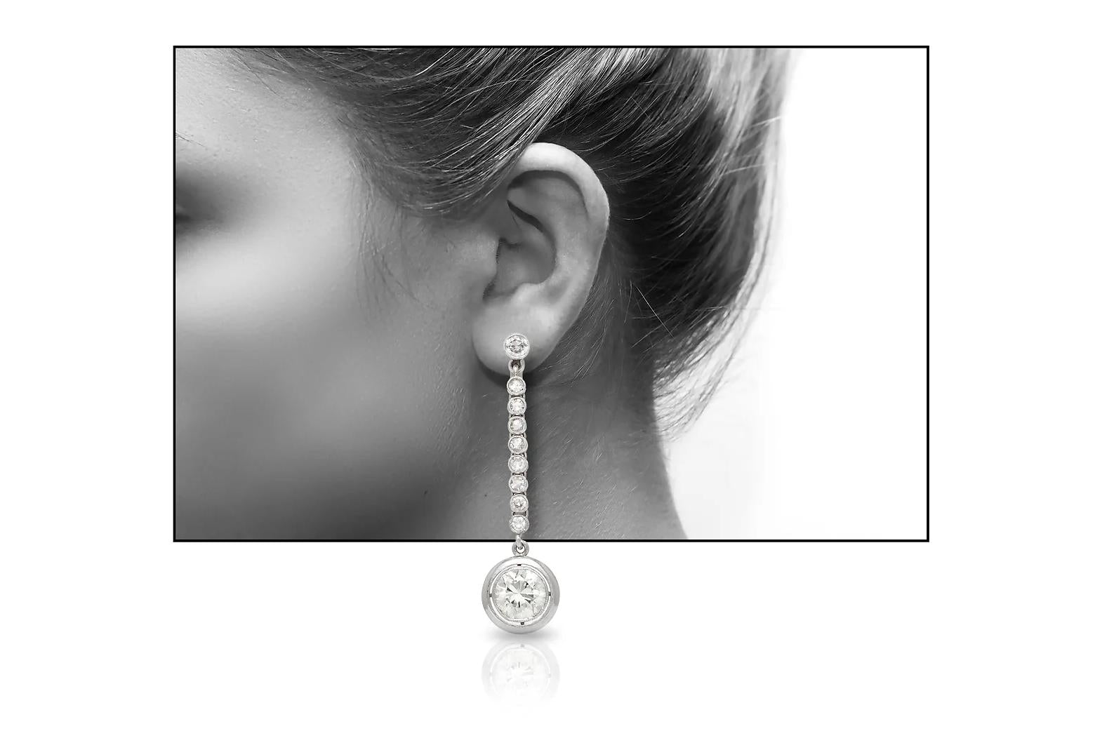 Antique Art Deco 1920s 4.90 Carat Old European Cut Diamond Dangle Earrings