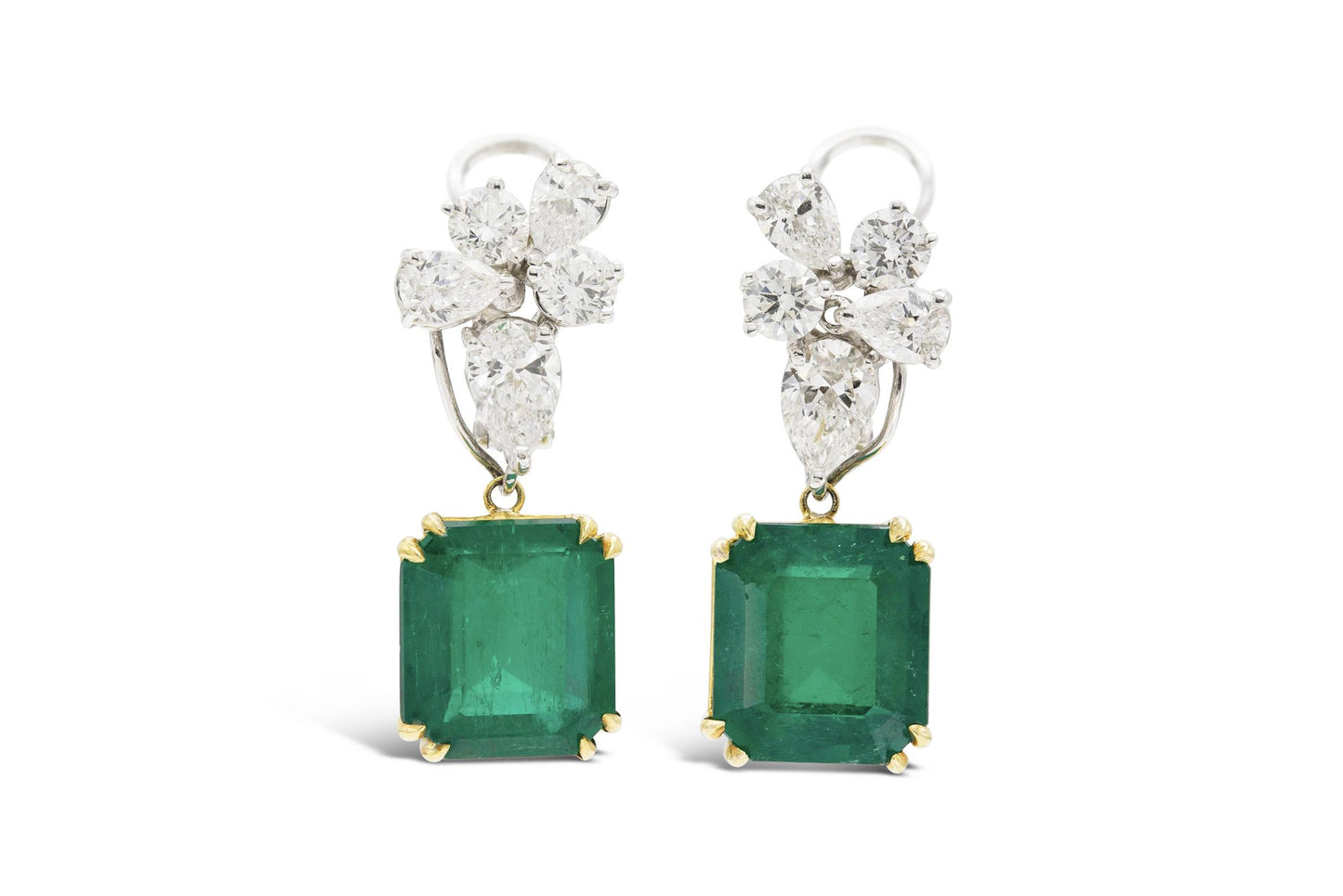 11.33 Carat Colombian Emerald Detachable Drop Earrings with Diamonds
