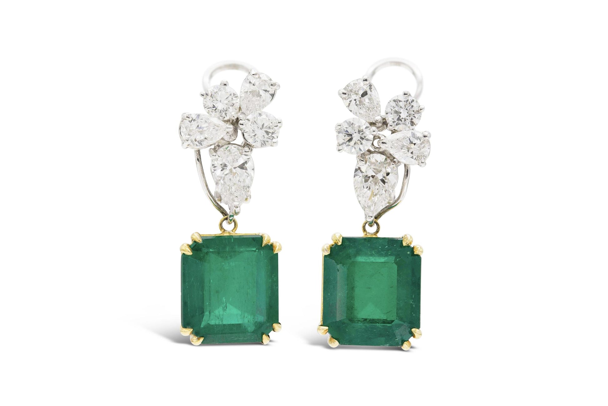 11.33 Carat Colombian Emerald Detachable Drop Earrings with Diamonds