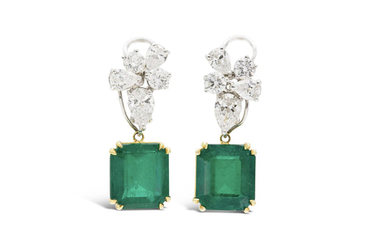 11.33 Carat Colombian Emerald Detachable Drop Earrings with Diamonds