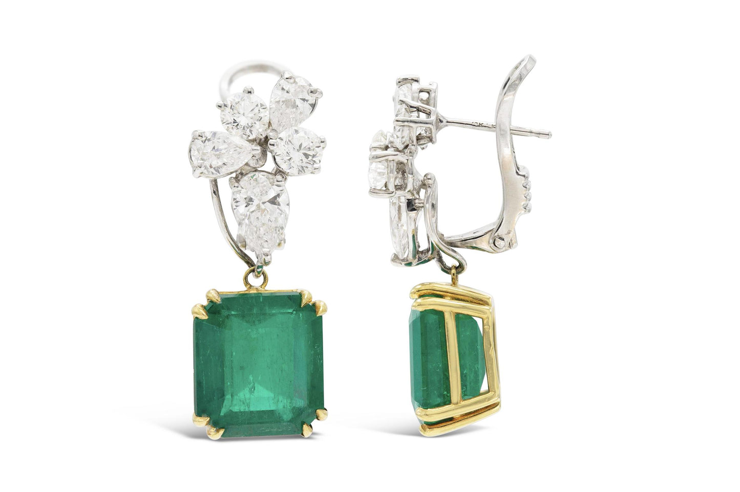 11.33 Carat Colombian Emerald Detachable Drop Earrings with Diamonds