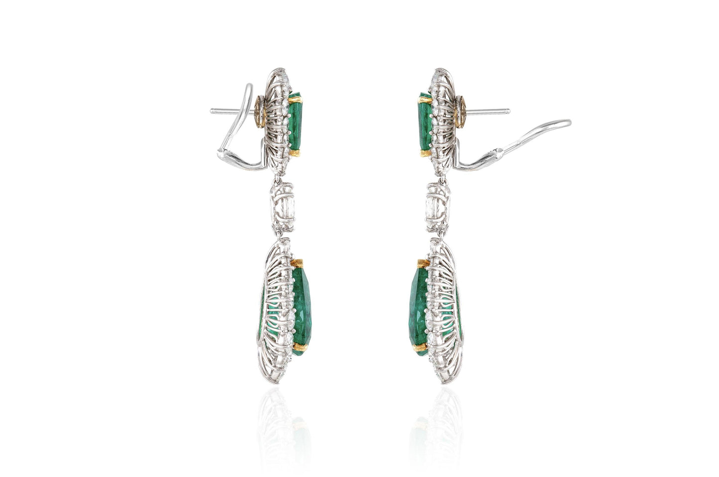 16.02 Carat Emerald Dangle Earrings with Diamonds