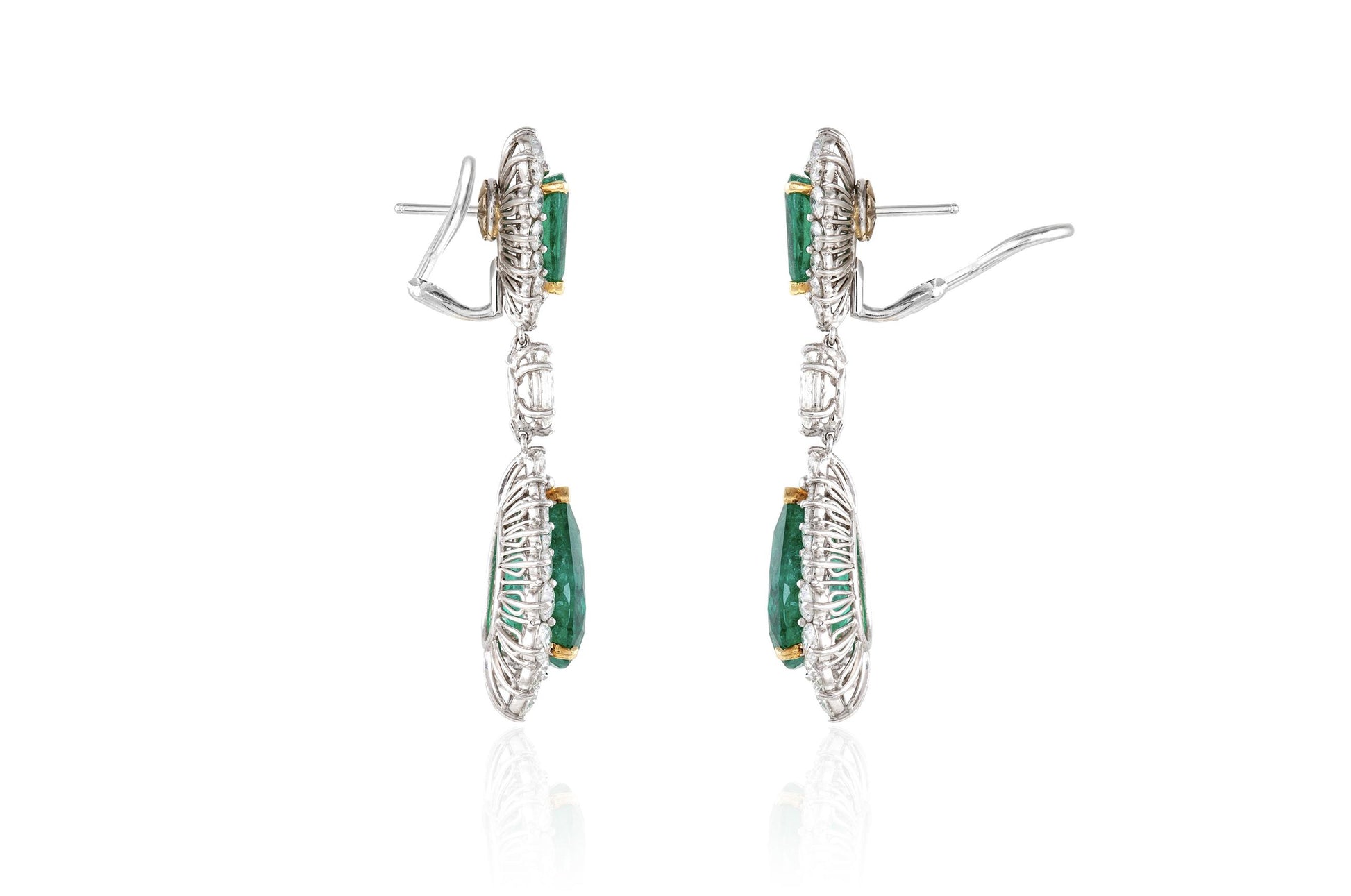16.02 Carat Emerald Dangle Earrings with Diamonds