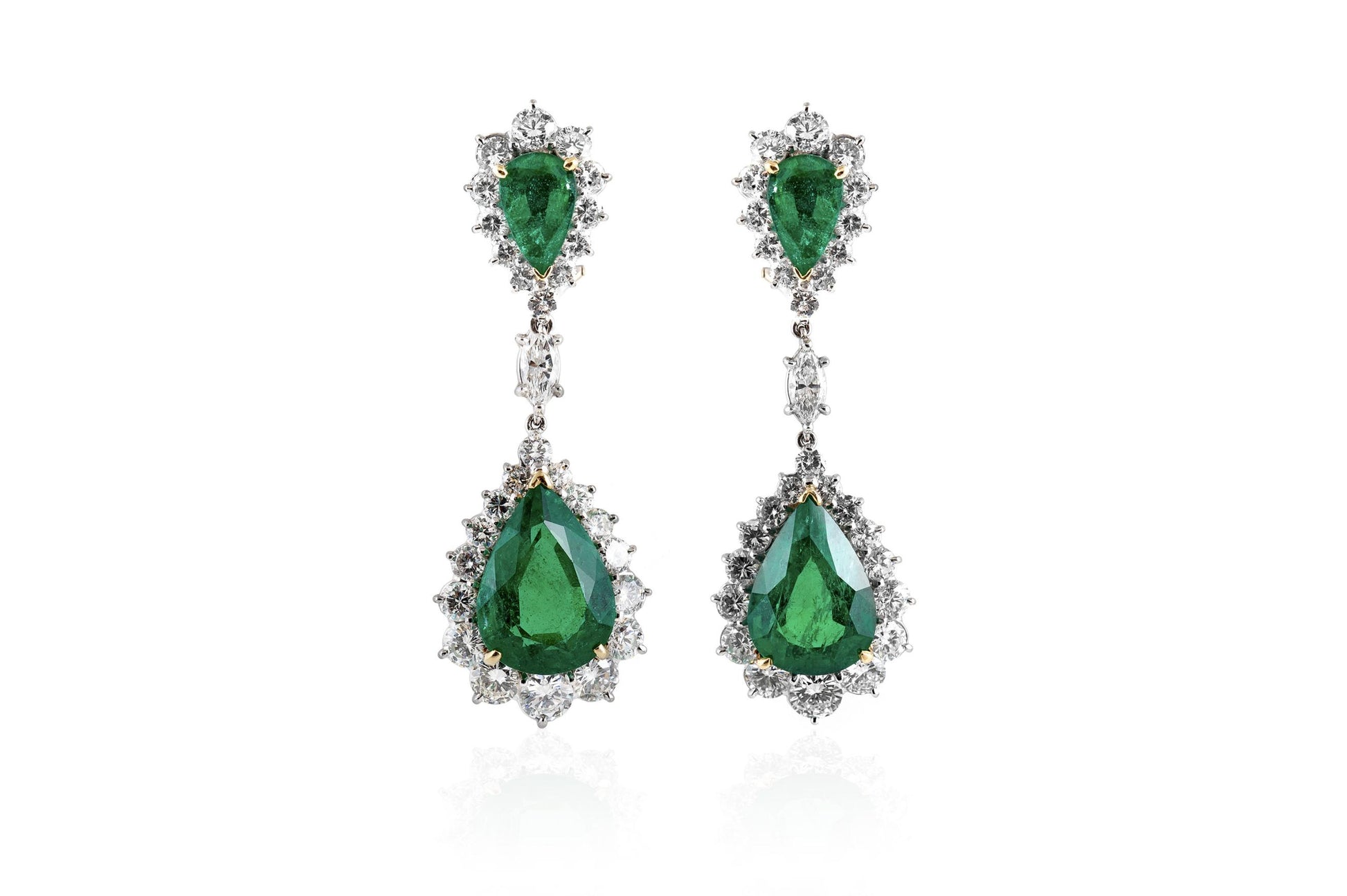 16.02 Carat Emerald Dangle Earrings with Diamonds