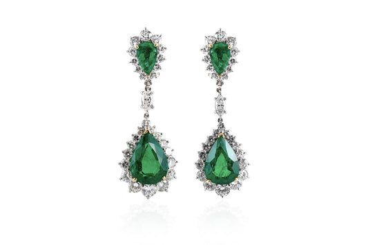 16.02 Carat Emerald Dangle Earrings with Diamonds