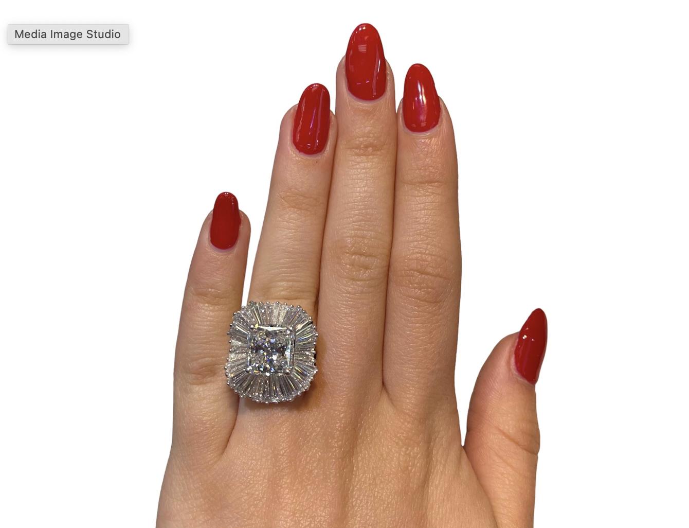 Vintage 1950s 5.13 Carat Radiant Cut Diamond and 6.00 Carat Ballerina Ring