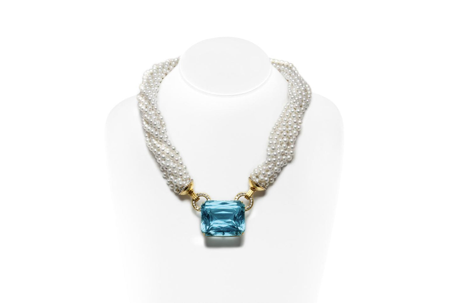 Vintage 1960s 208.45 Carat Aquamarine and Pearl Strands Necklace