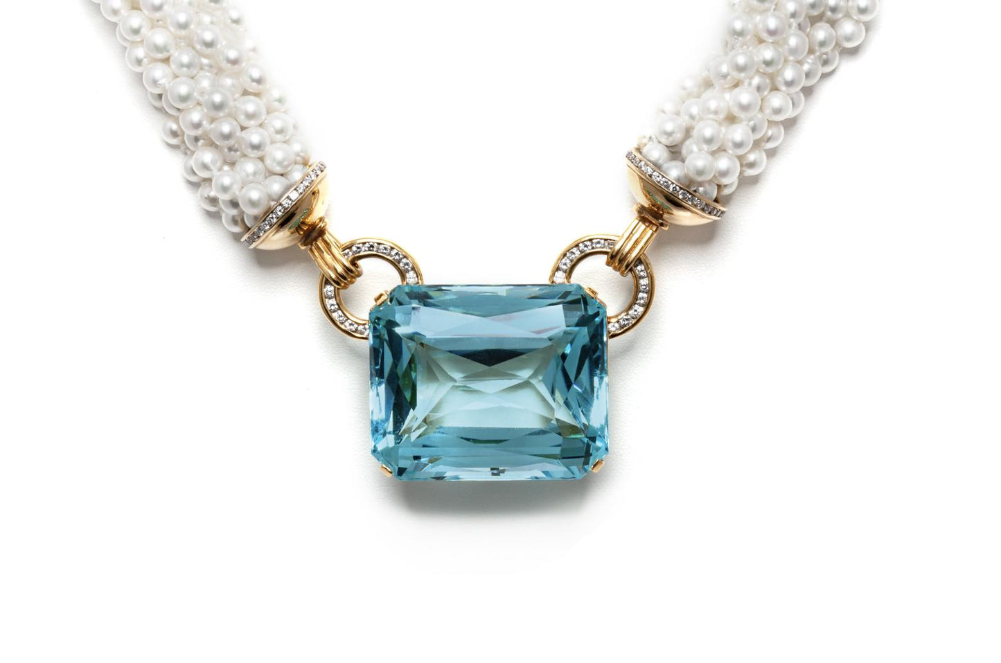 Vintage 1960s 208.45 Carat Aquamarine and Pearl Strands Necklace