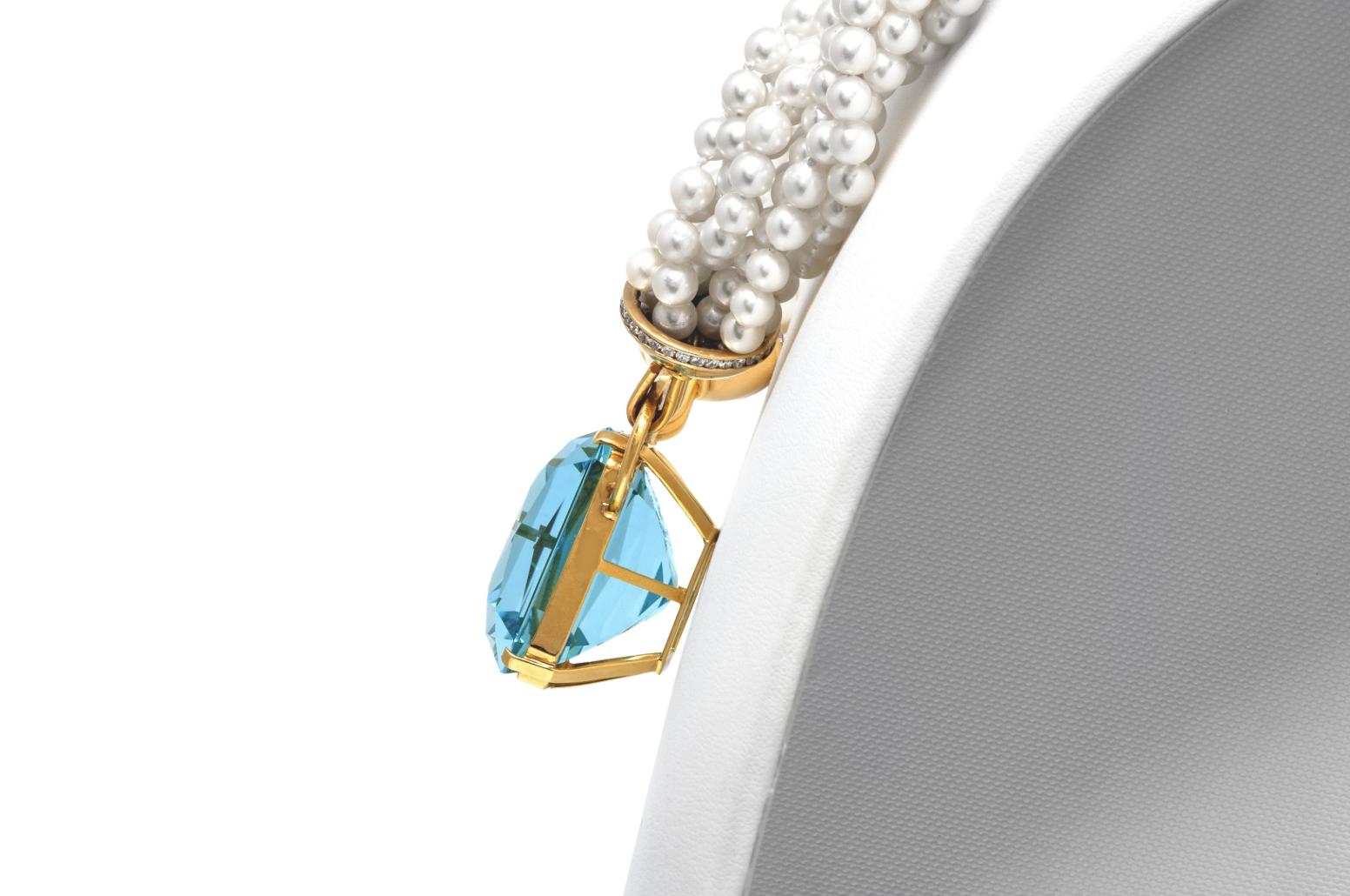 Vintage 1960s 208.45 Carat Aquamarine and Pearl Strands Necklace