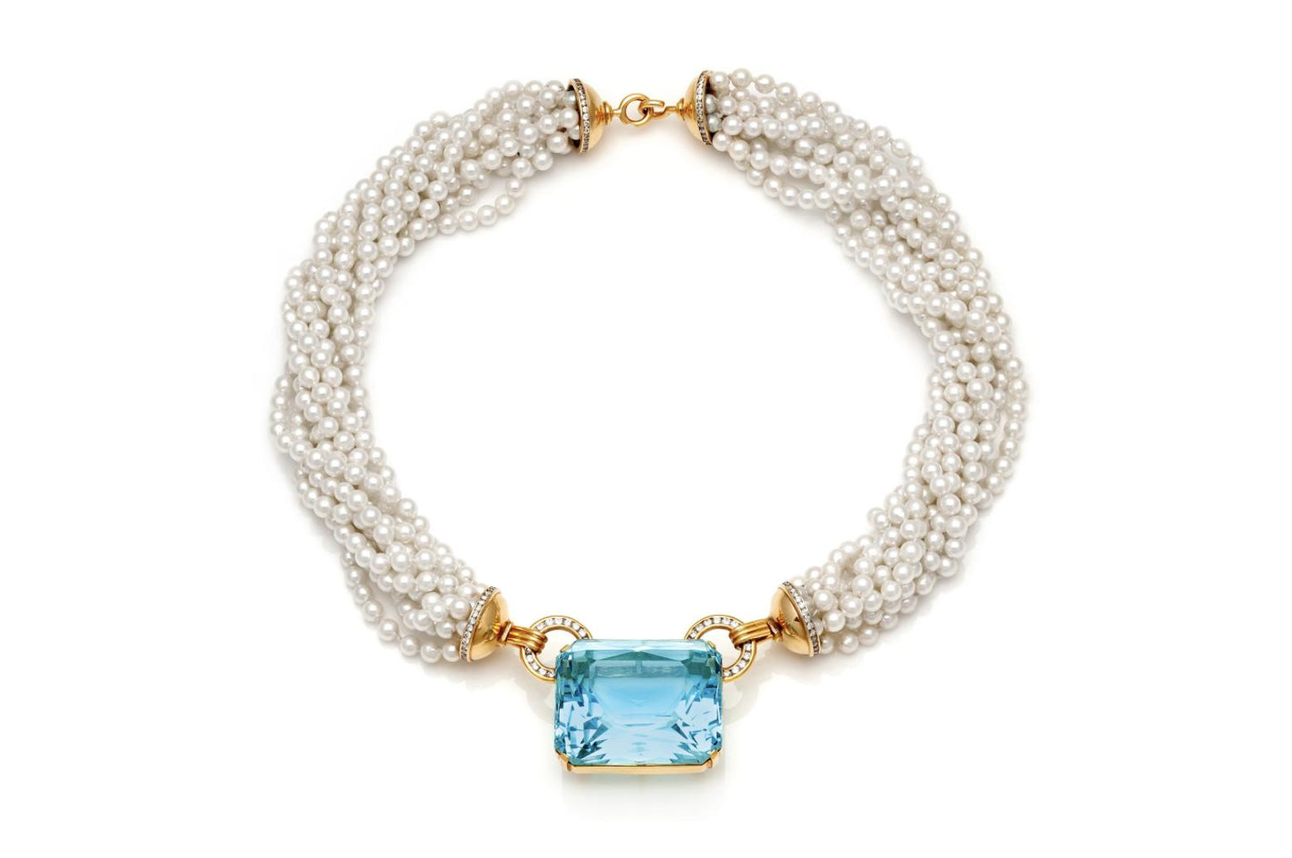 Vintage 1960s 208.45 Carat Aquamarine and Pearl Strands Necklace