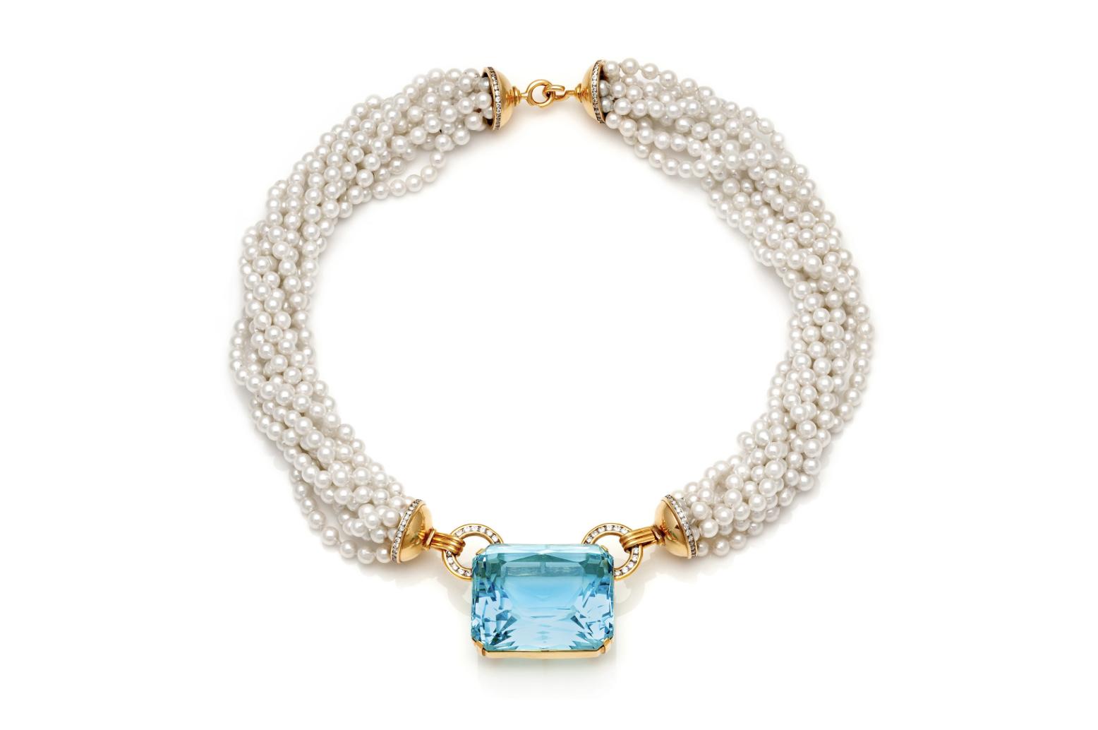 Vintage 1960s 208.45 Carat Aquamarine and Pearl Strands Necklace