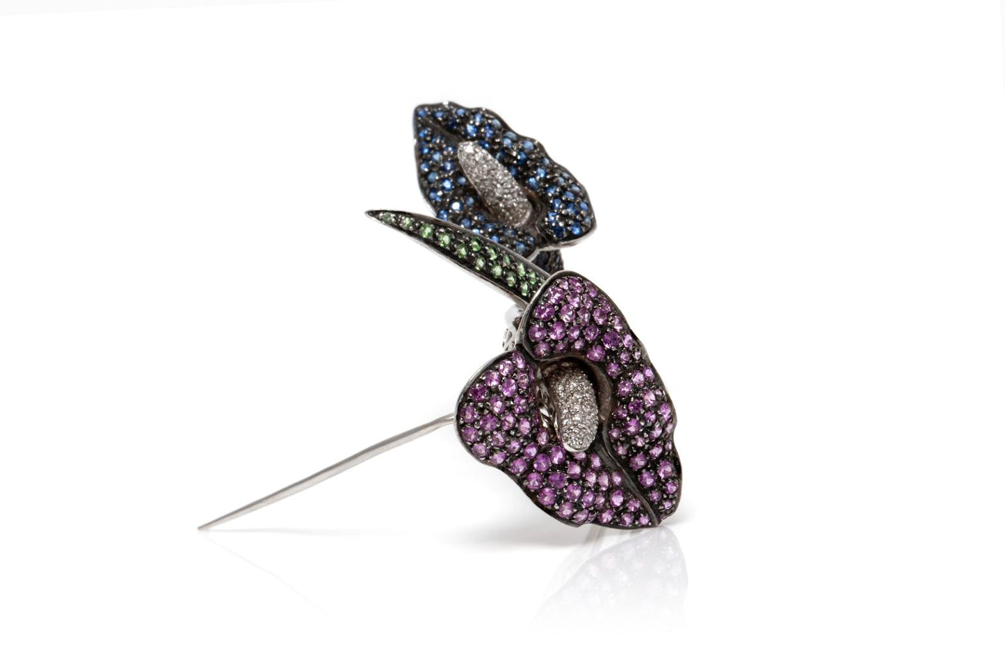 Multi-Color Sapphire Calla Lily Flower Brooch with Diamonds