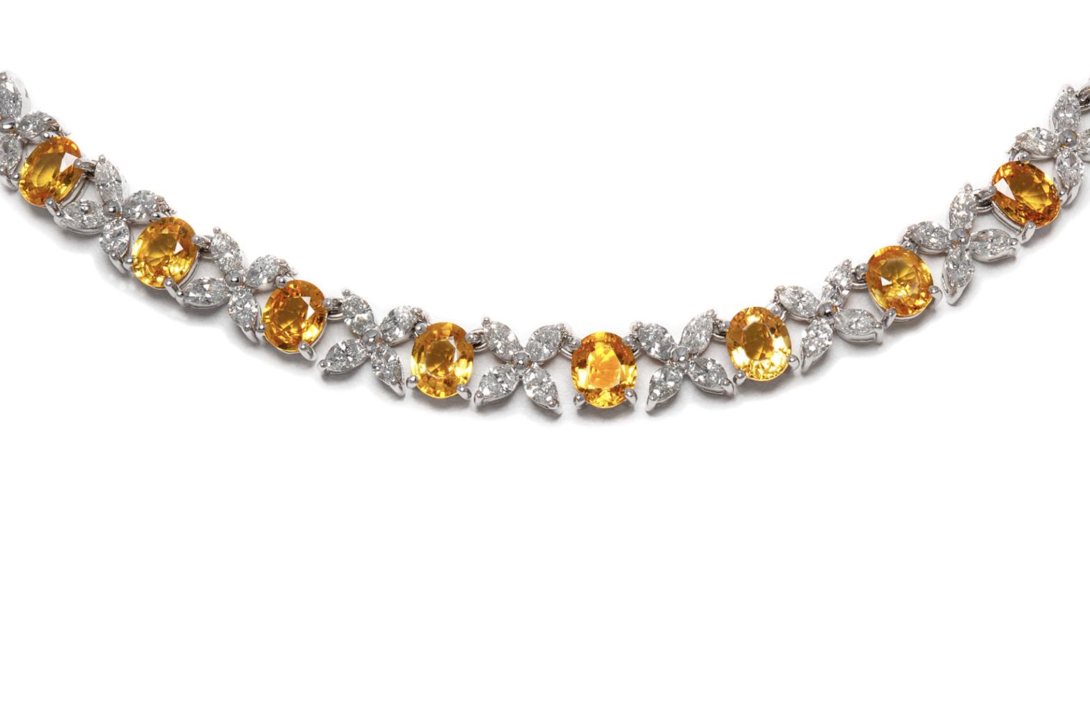 10.81 Carat Diamond and 29.36 Carat Yellow Sapphire Necklace