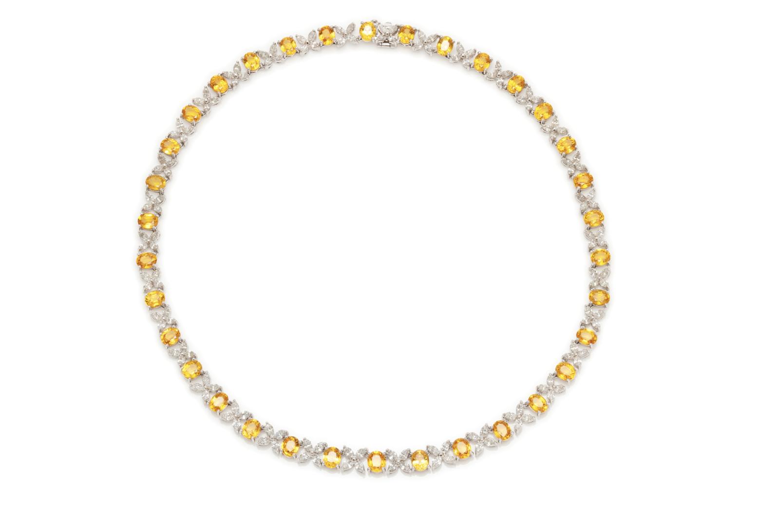 10.81 Carat Diamond and 29.36 Carat Yellow Sapphire Necklace