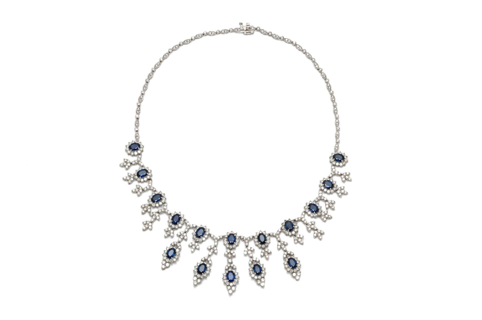 16.58 Carat Sapphire and 16.52 Carat Diamond Necklace