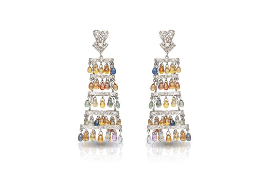 39.10 Carat Multi-Color Sapphire Chandelier Earrings with Diamonds