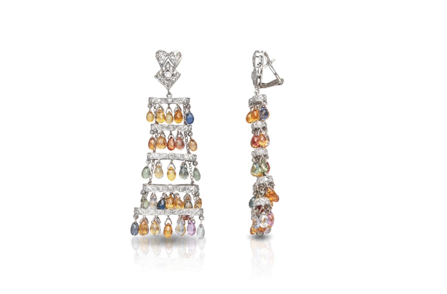 39.10 Carat Multi-Color Sapphire Chandelier Earrings with Diamonds