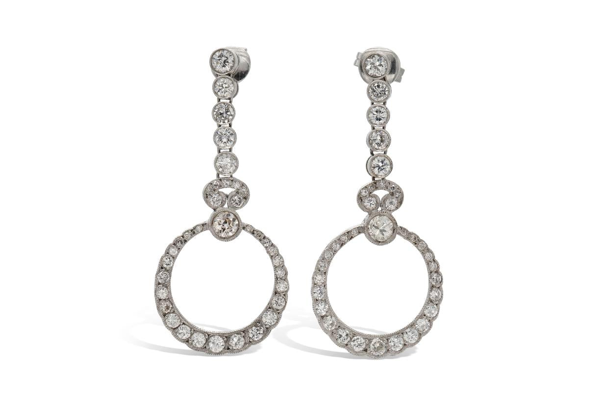 4.00 Carat Old European Cut Diamond Circle Dangle Earrings