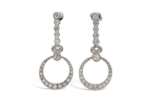 4.00 Carat Old European Cut Diamond Circle Dangle Earrings