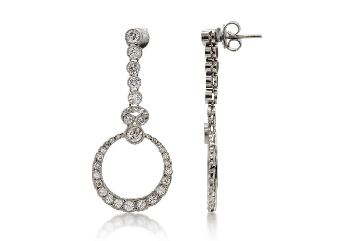 4.00 Carat Old European Cut Diamond Circle Dangle Earrings