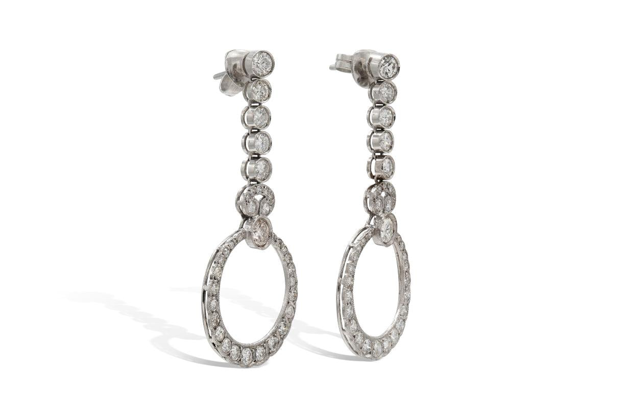 4.00 Carat Old European Cut Diamond Circle Dangle Earrings