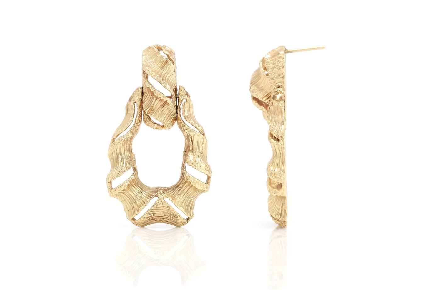 Vintage 1940s Retro Brushed Gold Door Knocker Earrings