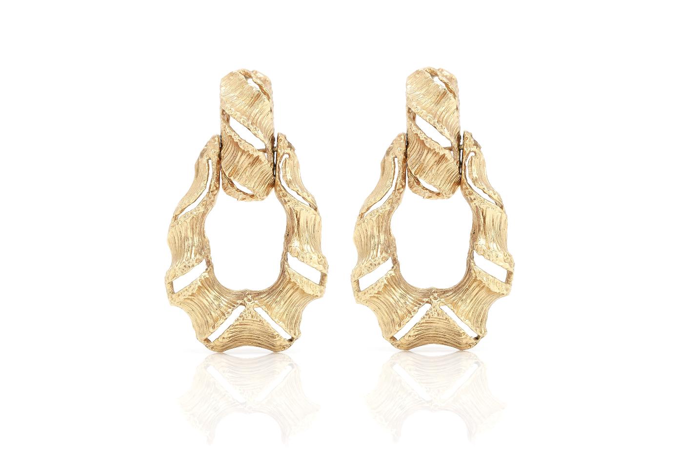 Vintage 1940s Retro Brushed Gold Door Knocker Earrings