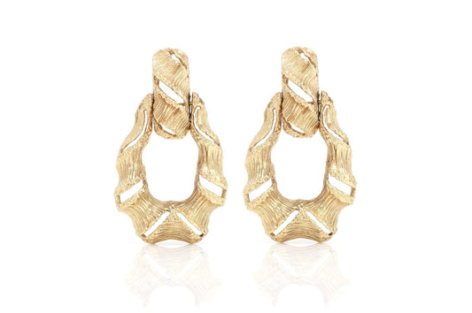 Vintage 1940s Retro Brushed Gold Door Knocker Earrings