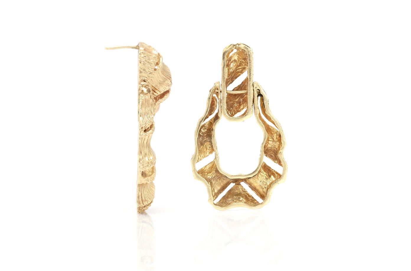 Vintage 1940s Retro Brushed Gold Door Knocker Earrings