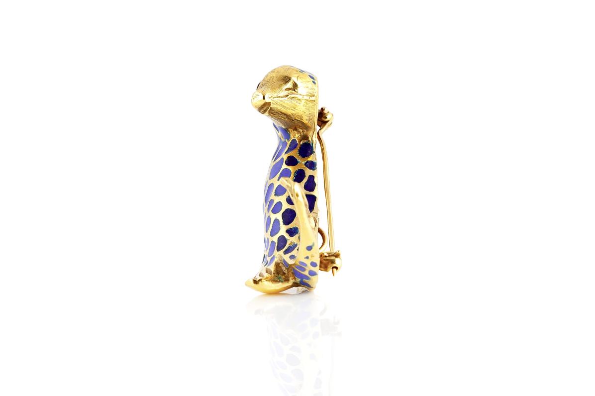 Vintage 1970s Blue Enamel Seal Brooch