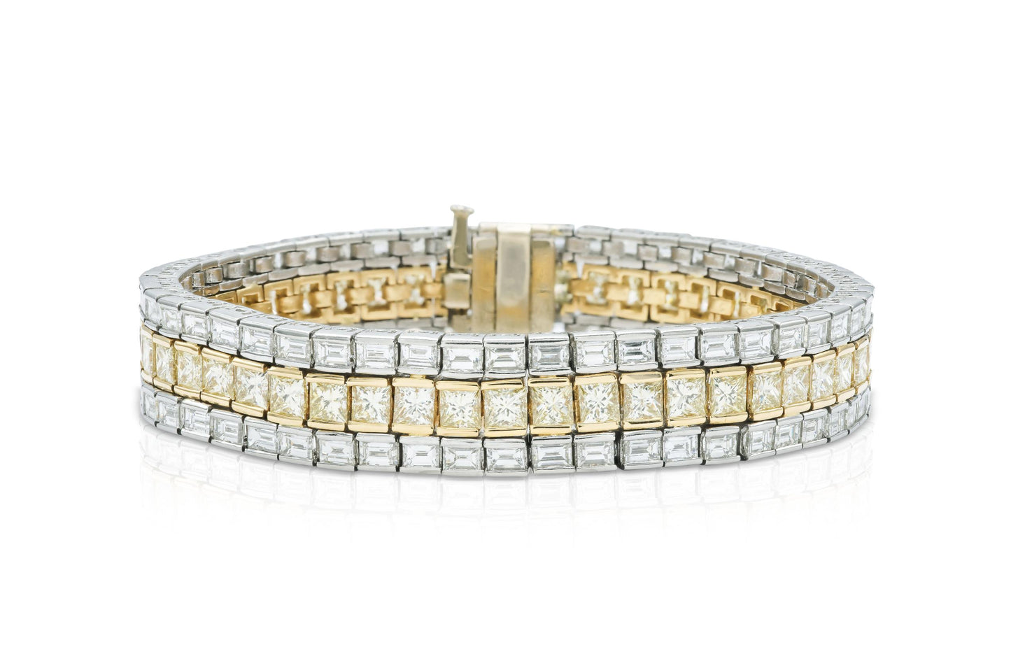 Vintage 1950s 3 Row 37.70 Carat Yellow and White Diamonds Bracelet