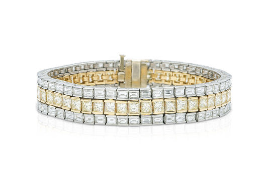 Vintage 1950s 3 Row 37.70 Carat Yellow and White Diamonds Bracelet