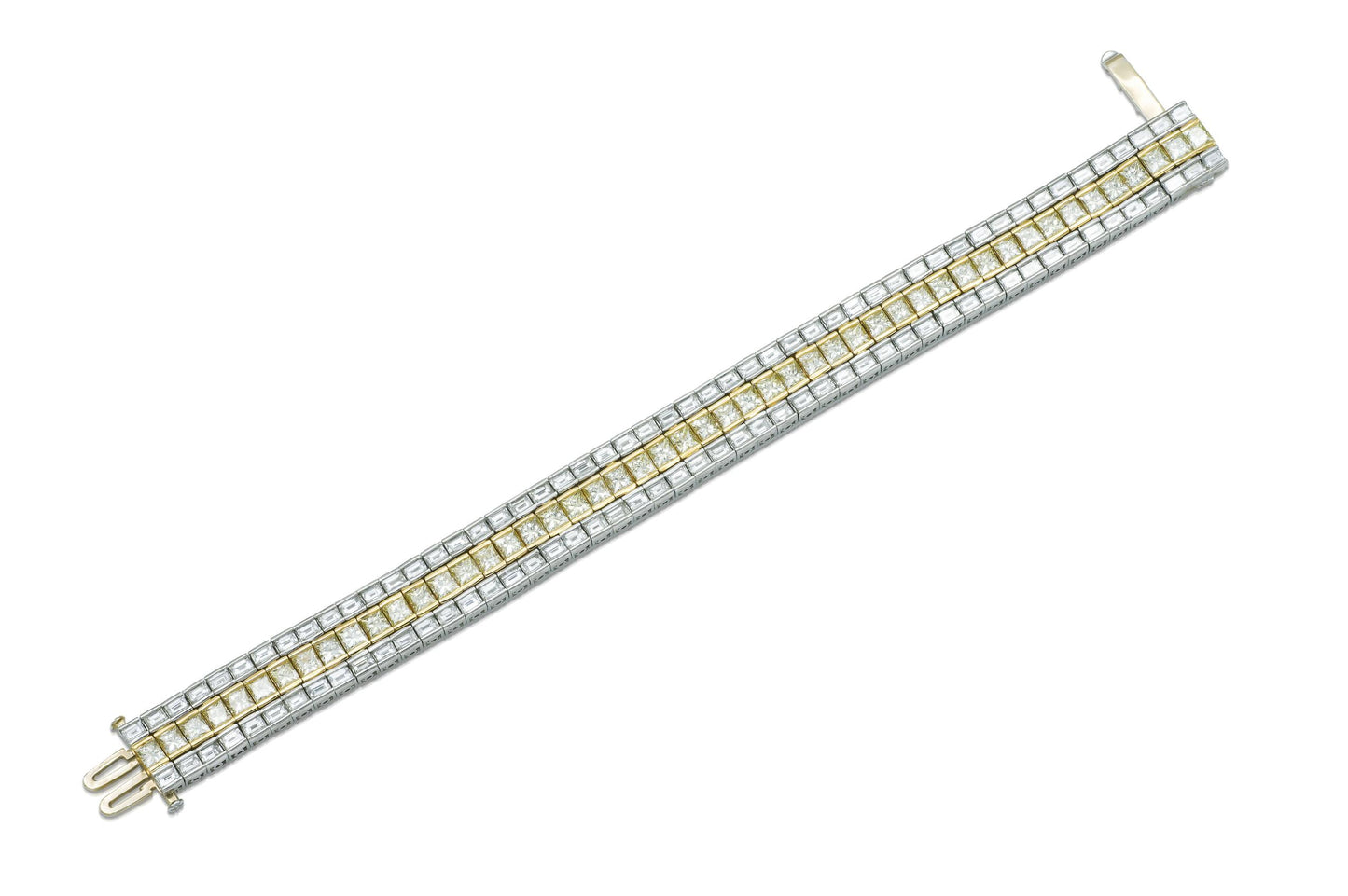 Vintage 1950s 3 Row 37.70 Carat Yellow and White Diamonds Bracelet
