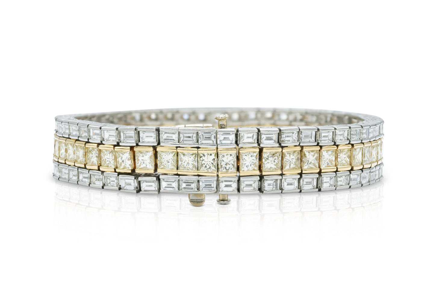 Vintage 1950s 3 Row 37.70 Carat Yellow and White Diamonds Bracelet