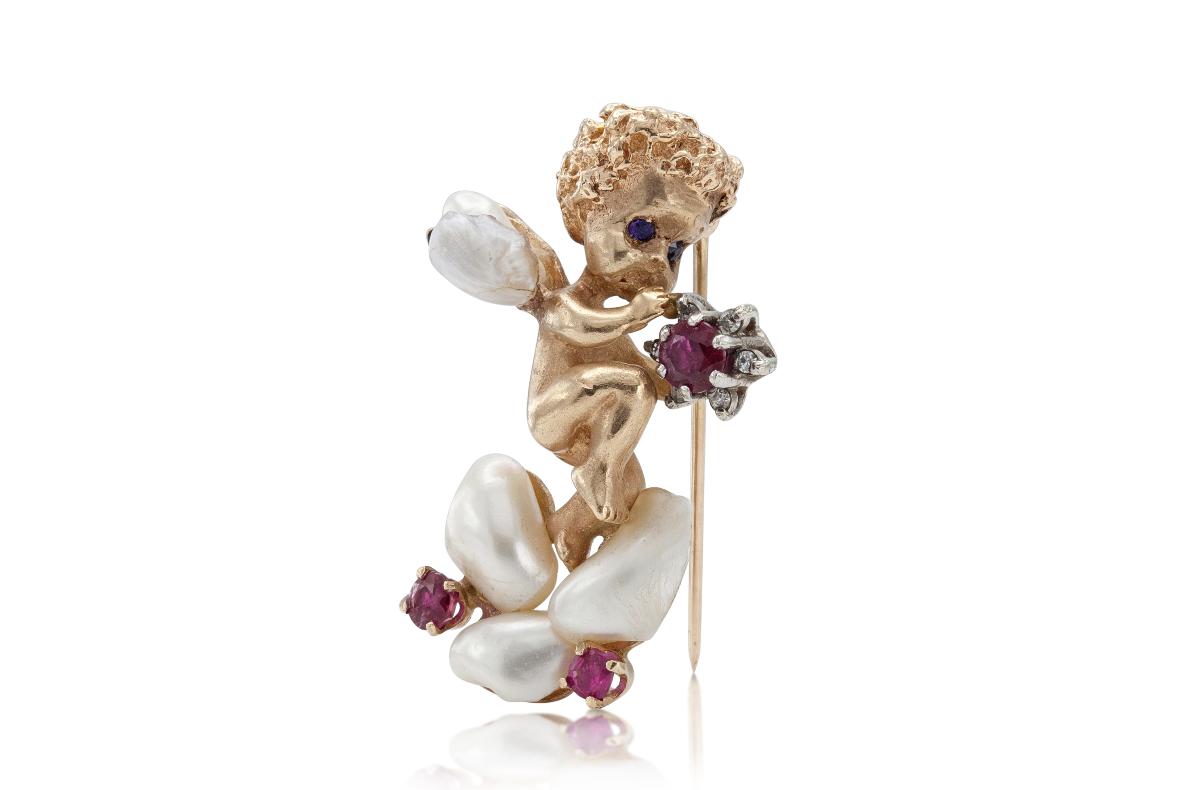 Vintage 1940s Retro Cupid Brooch