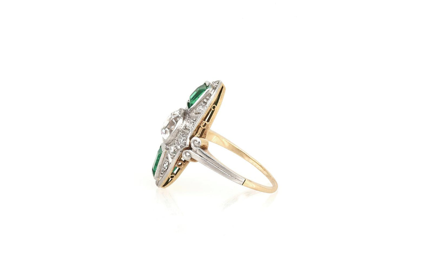 Antique Edwardian 1910s 1.50 Carat Diamond and 1.00 Carat Emerald Dinner Ring