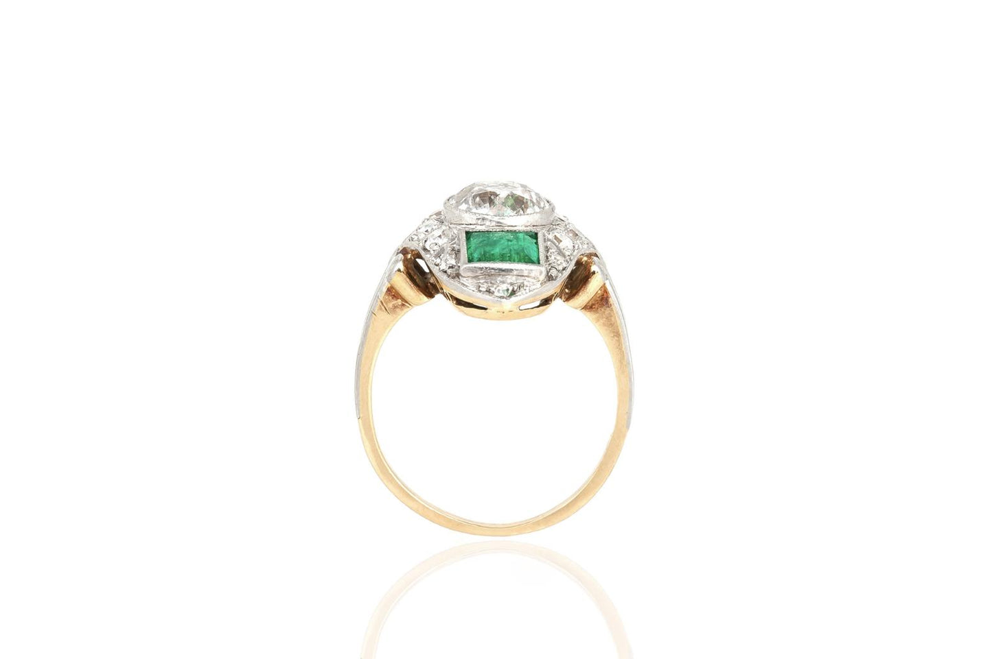 Antique Edwardian 1910s 1.50 Carat Diamond and 1.00 Carat Emerald Dinner Ring