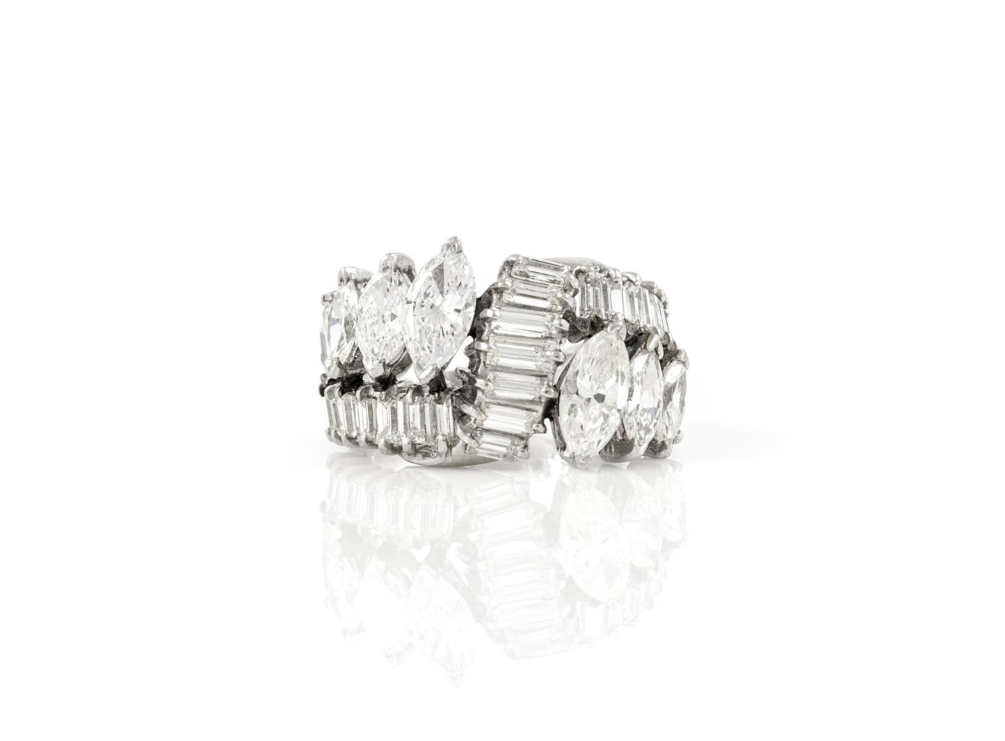 Vintage 1950s 5.00 Carat Marquise and Baguette Cut Diamonds Ring