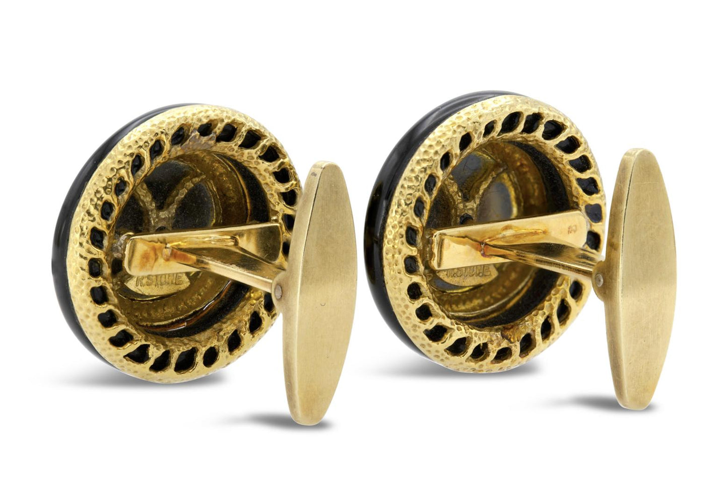 Vintage 1960s R. Stone Black Diopside and Onyx Cufflinks