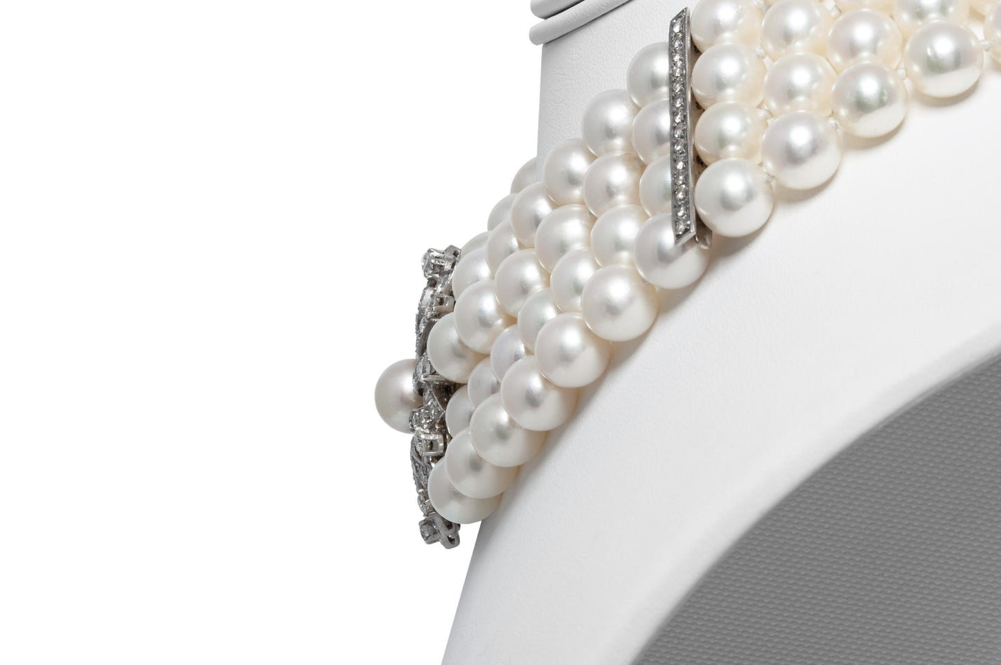 Vintage 1950s 4 Strand Akoya Pearl Necklace with Diamonds