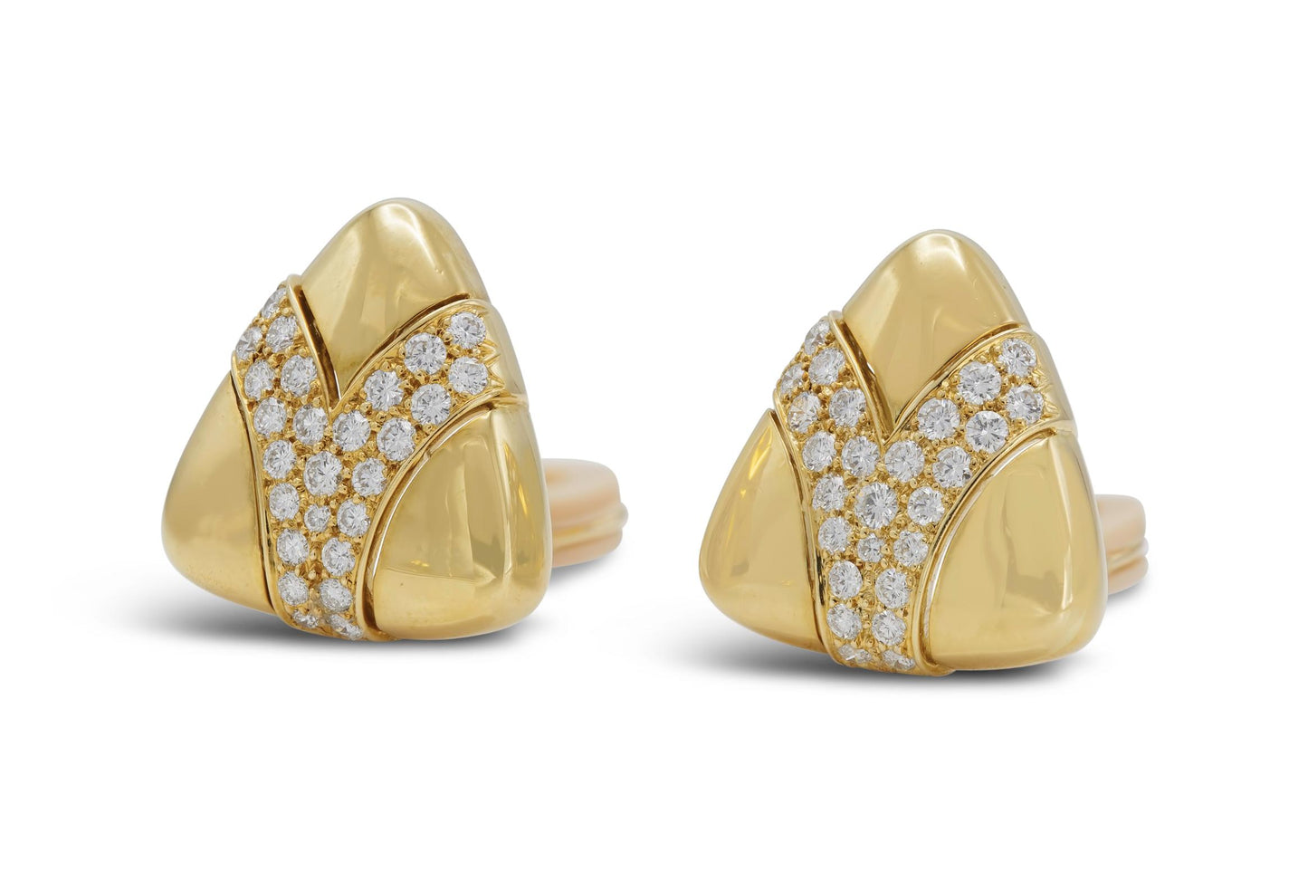 Vintage 1980s Gold Triangle Earrings with Diamonds