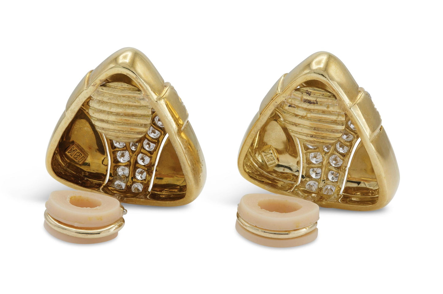 Vintage 1980s Gold Triangle Earrings with Diamonds