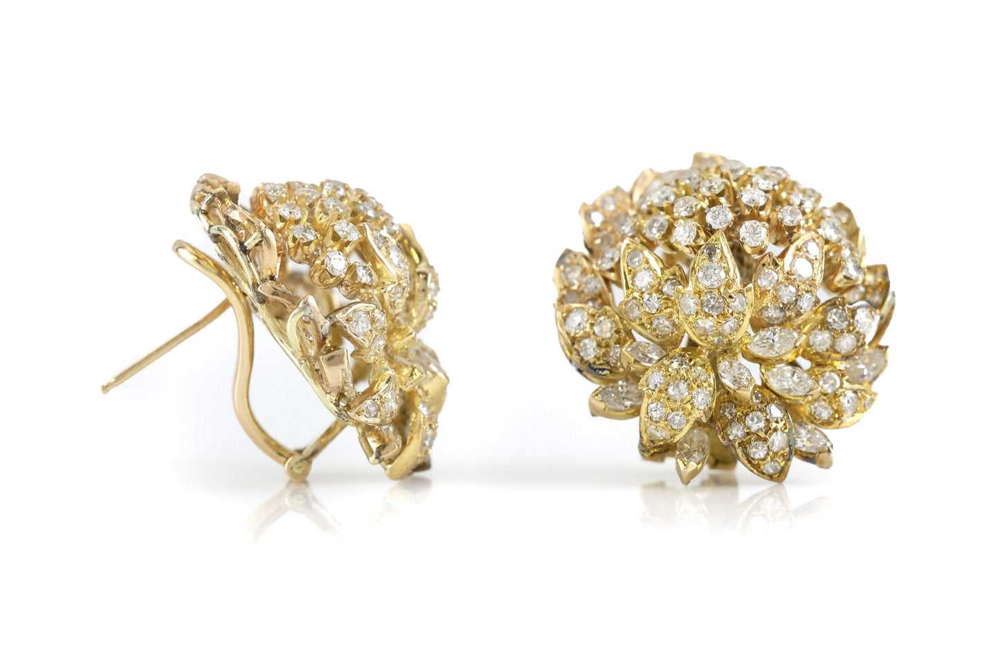 Vintage 1960s 5.00 Carat Diamond Cabbage Earrings